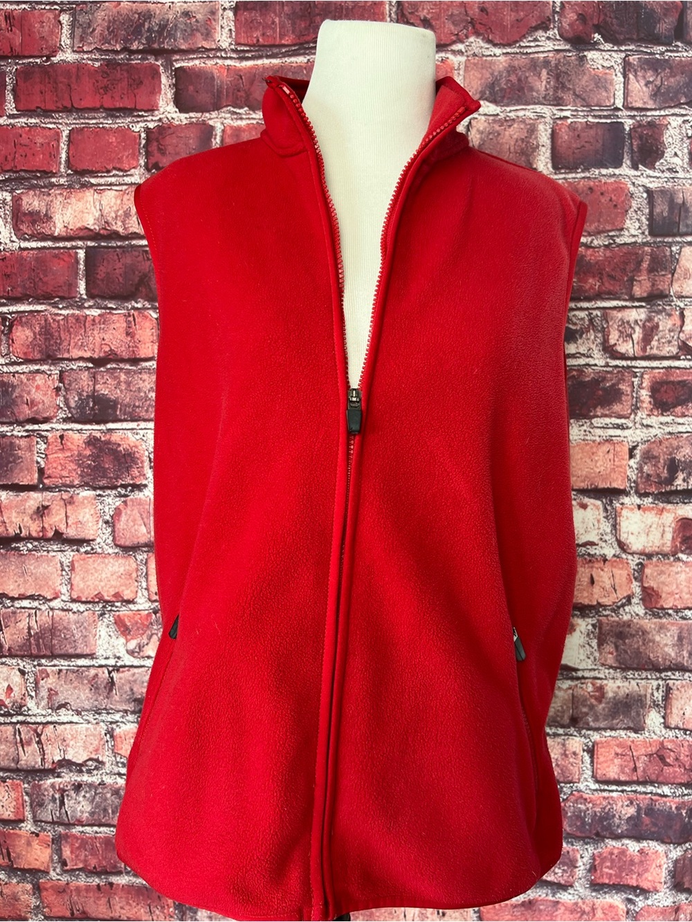 Lands' End Red Full Zip Fleece Mock Neck Vest Size M 10-12